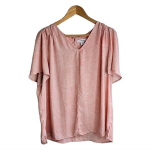 Liz Claiborne top XL pink coral short sleeve v-neck blouse